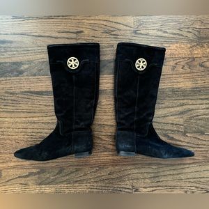 Tory Burch Selma Black Suede Knee High Riding Boots Size 8